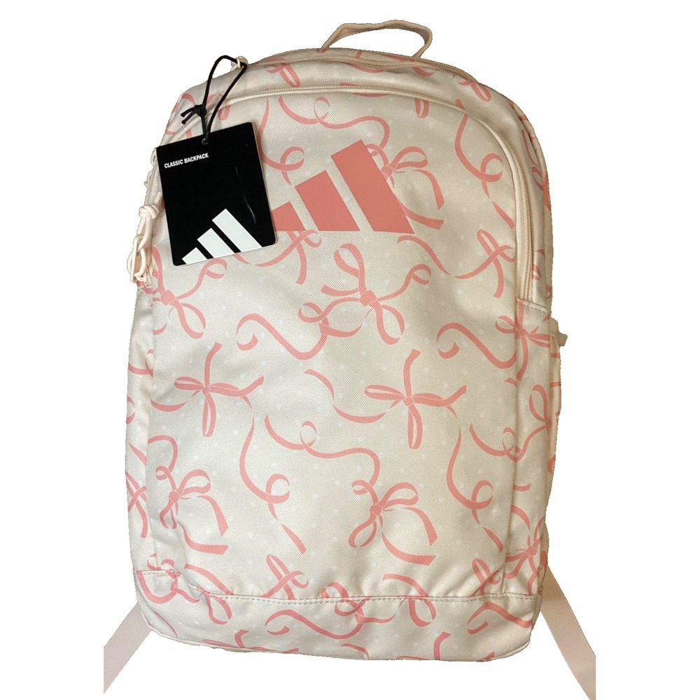 Adidas Classic Backpack Pink Bows Laptop Bag Water Bottle Pockets  NWT